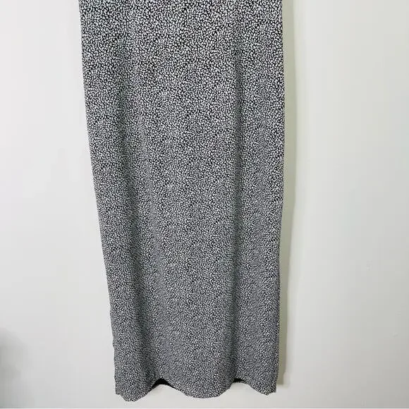 Vintage black white chiffon office abstract dots midi maxi dress 14 - Picture 4 of 7